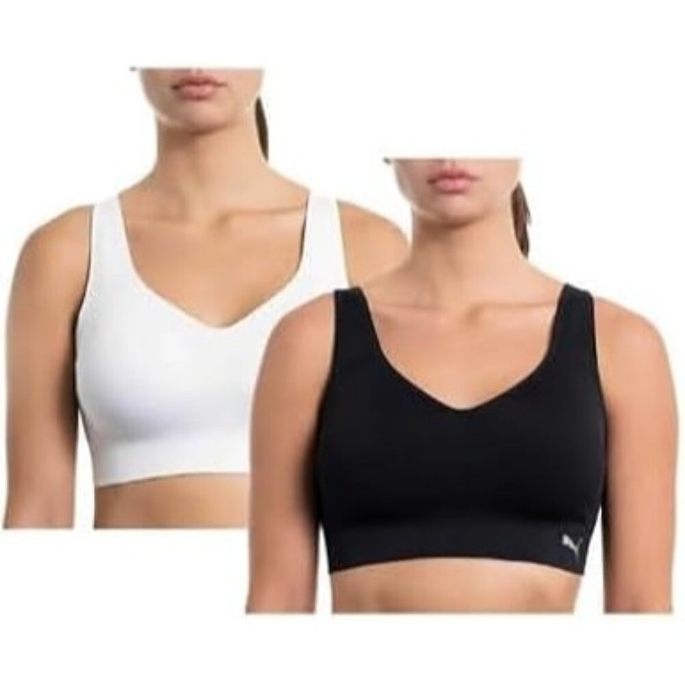 PUMA Sm 2 Pack Seamless Athletic Sports Bra Set Adjustable Cross Back Activewear